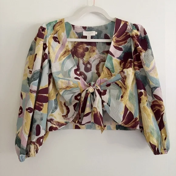 Ted Baker Bithana Set Tie Front Balloon Sleeve Blouse + Shorts Size 2 US 6 - Picture 4 of 10